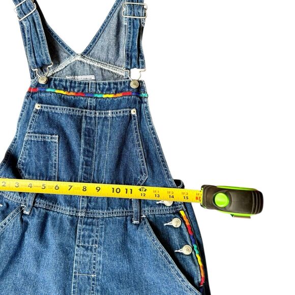 Vintage Limited Too 90s Denim Overalls Juniors 3 Blue Rainbow Trim Y2K Grunge - Picture 7 of 10